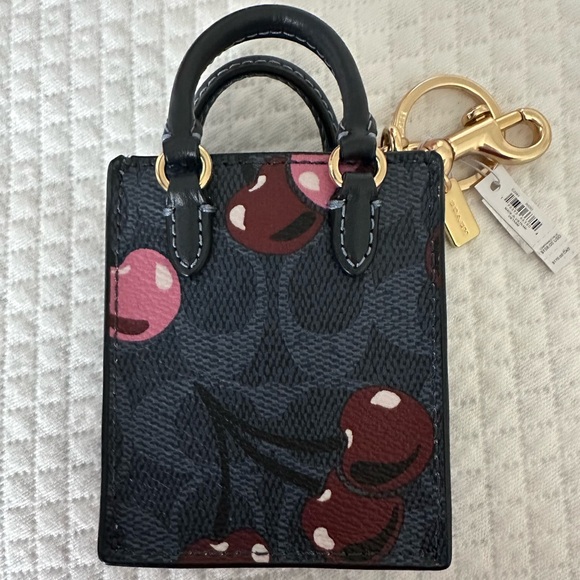 NWT | COACH North/South Mini Tote Bag Charm | Cherry Print - Picture 3 of 14